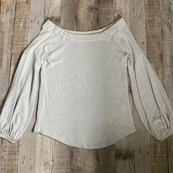 Anthropologie Saturday Sunday Off Shoulder BeigeSoft Cloud Fleece Tunic Top SZ S - Picture 12 of 15